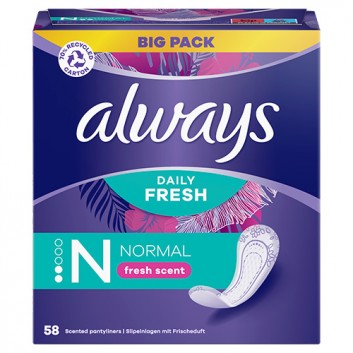 Always Dailies 3in1 Fresh Scent Fresh&Protect Normal Wkładki higieniczne, 58 sztuk - obrazek 6 - Apteka internetowa Melissa