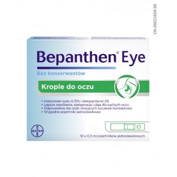 BEPANTHEN EYE, nawilżające i ochronne krople do oczu, 10 x 0,5 ml