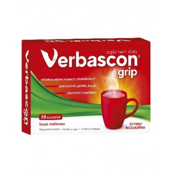 Verbascon Grip o smaku malinowym - 10 sasz. - cena, opinie, właściwości - obrazek 1 - Apteka internetowa Melissa