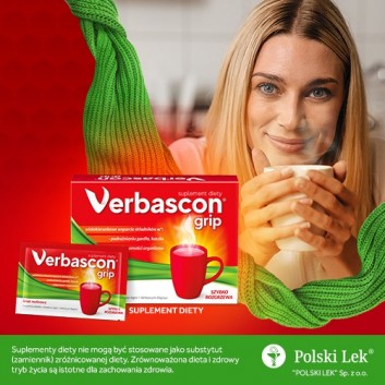 Verbascon Grip, proszek do rozpuszczania, smak malinowy, saszetki, 10 sztuk - obrazek 2