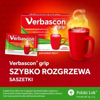 Verbascon Grip o smaku malinowym - 10 sasz. - cena, opinie, właściwości - obrazek 3 - Apteka internetowa Melissa