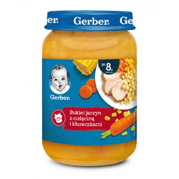 GERBER Obiadek bukiet jarzyn z cielęciną i kluseczkami po 8 miesiącu - 190 g