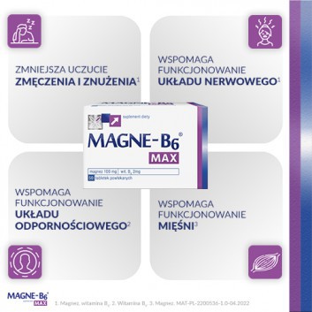 MAGNE-B6 MAX, Magnez, witamina B6 w tabletkach, 3 x 50 tabletek - obrazek 4 - Apteka internetowa Melissa
