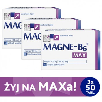 MAGNE-B6 MAX, Magnez, witamina B6 w tabletkach, 3 x 50 tabletek - obrazek 2 - Apteka internetowa Melissa