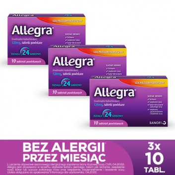 ALLEGRA 120 mg, 3 x 10 tabletek. Na alergię i katar sienny, cena, opinie, dawkowanie - obrazek 1 - Apteka internetowa Melissa