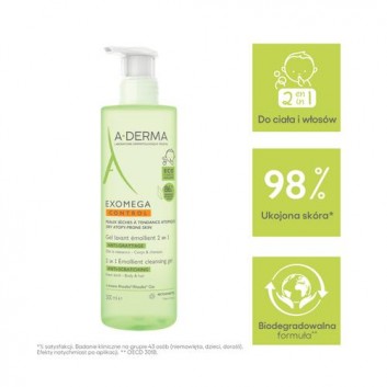 A-derma Exomega Control Skóra sucha skłonna do atopii Żel emolient do mycia 2 w 1 przeciw drapaniu od 1. dnia życia - Ciało & włosy, 500 ml - obrazek 2