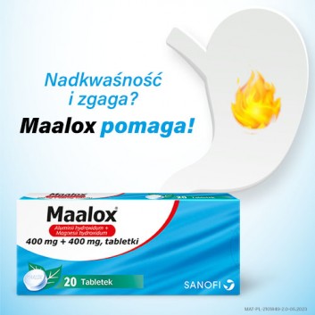 Maalox 400 mg + 400 mg, 20 tabletek do żucia lub ssania - obrazek 2