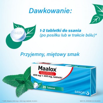 Maalox 400 mg + 400 mg, 20 tabletek do żucia lub ssania - obrazek 5
