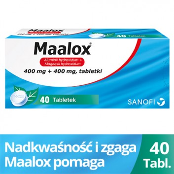 Maalox 400 mg + 400 mg, 40 tabletek do żucia lub ssania - obrazek 2 - Apteka internetowa Melissa