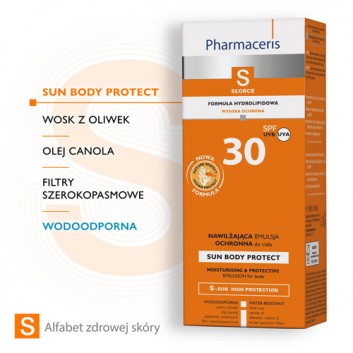 PHARMACERIS S SUN BODY PROTECT Nawilżająca emulsja ochronna do opalania ciała SPF30 150 ml - obrazek 3 - Apteka internetowa Melissa