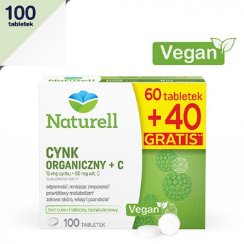 Naturell Cynk Organiczny + C, tabletki, 100 sztuk