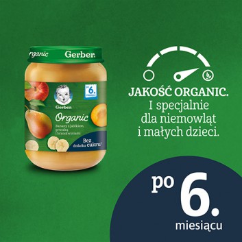 Gerber Organic Banany z jabłkiem, gruszką i brzoskwiniami po 6 miesiącu - 190 g - cena, opinie, wskazania - obrazek 3 - Apteka internetowa Melissa