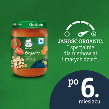 Gerber Organic Jarzynki z indykiem w pomidorach po 6 miesiącu - 190 g - cena, opinie, właściwości - obrazek 3 - Apteka internetowa Melissa