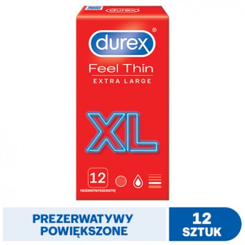 DUREX FEEL THIN XL Prezerwatywy ekstra powiększone - 12 szt. - cena, opinie, stosowanie - obrazek 1 - Apteka internetowa Melissa