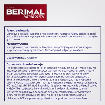 Berimal Metabolizm - 30 kaps. - cena, opinie, dawkowanie - obrazek 7 - Apteka internetowa Melissa