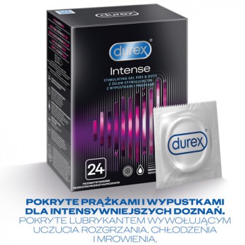 Durex Intense, prezerwatywy z żelem stymulującym, prążkowane z wypustkami, 24 sztuki - obrazek 3 - Apteka internetowa Melissa