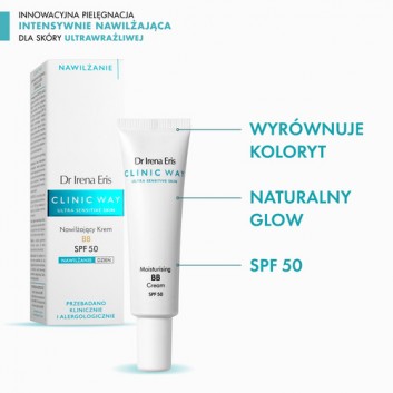Dr Irena Eris Clinic Way Nawilżający Krem BB SPF 50, Light Beige, 30 ml - obrazek 3