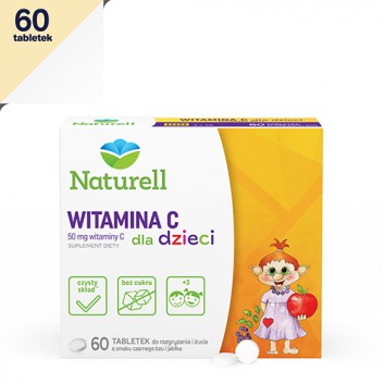 Naturell Witamina C dla dzieci, tabletki do żucia i rozgryzania, 60 sztuk