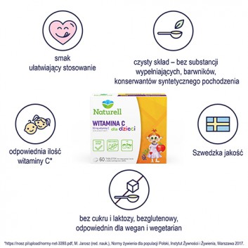 Naturell Witamina C dla dzieci, tabletki do żucia i rozgryzania, 60 sztuk - obrazek 2