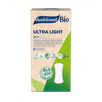Vuokkoset, BIO, Wkładki higieniczne z bawełny organicznej Ultra Light, 24 sztuki - obrazek 2 - Apteka internetowa Melissa