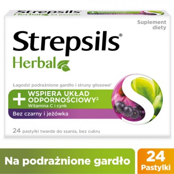 Strepsils Herbal Bez czarny i jeżówka, 24 past., cena, opinie, składniki - obrazek 1 - Apteka internetowa Melissa