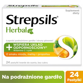 Strepsils Herbal o smaku miodu, melisy i propolisu, 24 pastylki - obrazek 1 - Apteka internetowa Melissa