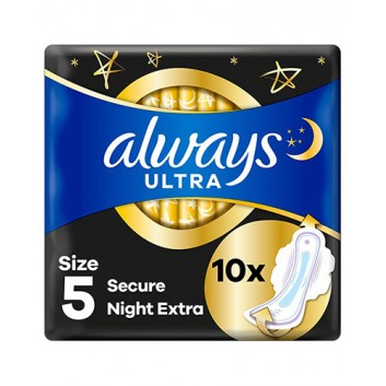 Always Ultra Secure Night Extra Podpaski na noc ze skrzydełkami, 10 sztuk - obrazek 1 - Apteka internetowa Melissa