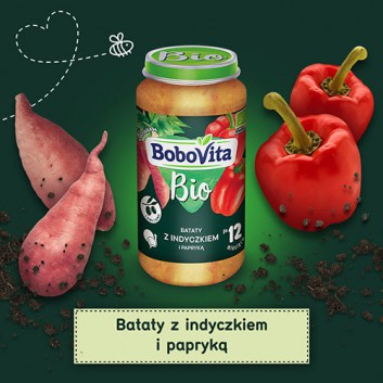 BoboVita Bio Bataty z indyczkiem i papryką po 12 miesiącu, 250 g, cena, opinie, stosowanie - obrazek 5 - Apteka internetowa Melissa