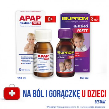 Apap dla dzieci Forte 40 mg/ml, 150 ml + Ibuprom dla Dzieci Forte 200 mg/5 ml Zawiesina doustna, 150 ml, cena, opinie, wskazania - obrazek 1 - Apteka internetowa Melissa