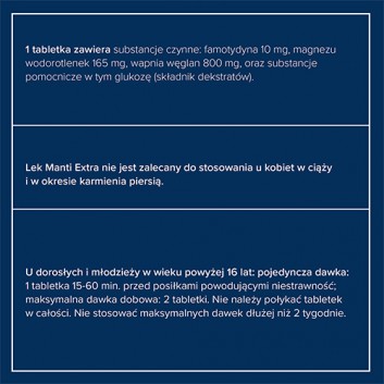 Manti Extra, 12 tabl. Zgaga, niestrawność, cena, skład, stosowanie - obrazek 5