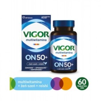 Vigor multiwitamina ON 50+ zestaw witamin i minerałów z żeń-szeniem i reishi, tabletki, 60 sztuk - obrazek 2