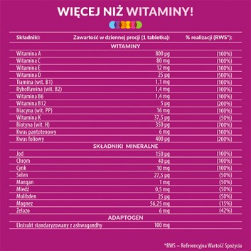 Vigor multiwitamina ONA zestaw witamin i minerałów z ashwagandhą, tabletki, 60 sztuk - obrazek 3