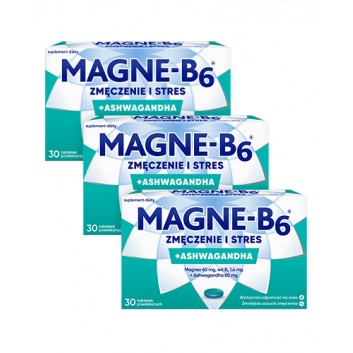 Magne-B6 Zmęczenie i stres, Magnez i ashwagandha, 3 x 30 tabletek - obrazek 1 - Apteka internetowa Melissa