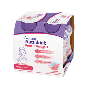 Nutridrink Protein Omega 3, napój rześki smak truskawkowo-malinowy, 4 x 125 ml