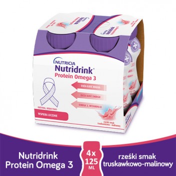 Nutridrink Protein Omega 3, napój rześki smak truskawkowo-malinowy, 4 x 125 ml - obrazek 2