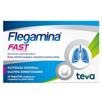 Flegamina Fast 8 mg, 20 tabletek, na kaszel, lek ułatwiający odkrztuszanie - obrazek 1 - Apteka internetowa Melissa