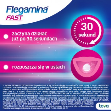 Flegamina Fast 8 mg, 20 tabletek, na kaszel, lek ułatwiający odkrztuszanie - obrazek 4 - Apteka internetowa Melissa