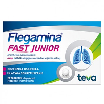 Flegamina Fast Junior 4 mg, 20 tabletek, na kaszel, lek ułatwiający odkrztuszanie - obrazek 1 - Apteka internetowa Melissa