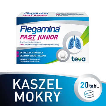 Flegamina Fast Junior 4 mg, 20 tabletek, na kaszel, lek ułatwiający odkrztuszanie - obrazek 2 - Apteka internetowa Melissa