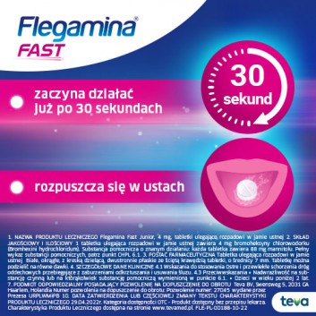 Flegamina Fast Junior 4 mg, 20 tabletek, na kaszel, lek ułatwiający odkrztuszanie - obrazek 4 - Apteka internetowa Melissa