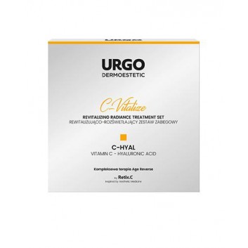 Urgo Dermoestetic C-Vitalize Rewitalizująco-Rozświetlający Zestaw Zabiegowy C-HYAL Korundowy Peeling aktywujący, 50 ml + Ampułka z serum, 4 x 1 ml + Maska do twarzy szyi i dekoltu, 4 x 2,5 ml