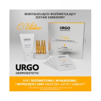 Urgo Dermoestetic C-Vitalize Rewitalizująco-Rozświetlający Zestaw Zabiegowy C-HYAL Korundowy Peeling aktywujący, 50 ml + Ampułka z serum, 4 x 1 ml + Maska do twarzy szyi i dekoltu, 4 x 2,5 ml - obrazek 2