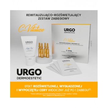 Urgo Dermoestetic C-Vitalize Rewitalizująco-Rozświetlający Zestaw Zabiegowy C-HYAL Korundowy Peeling aktywujący, 50 ml + Ampułka z serum, 4 x 1 ml + Maska do twarzy szyi i dekoltu, 4 x 2,5 ml - obrazek 2 - Apteka internetowa Melissa