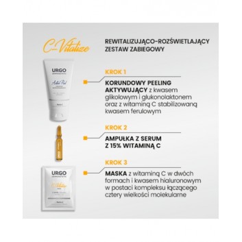 Urgo Dermoestetic C-Vitalize Rewitalizująco-Rozświetlający Zestaw Zabiegowy C-HYAL Korundowy Peeling aktywujący, 50 ml + Ampułka z serum, 4 x 1 ml + Maska do twarzy szyi i dekoltu, 4 x 2,5 ml - obrazek 4