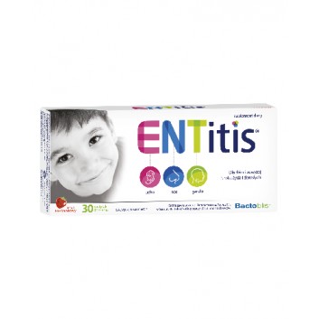 ENTitis, pastylki do ssania, smak truskawkowy, 30 sztuk + ENTITIS Smak mięty, 30 pastylek do ssania