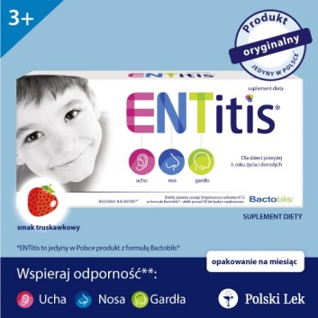 ENTitis, pastylki do ssania, smak truskawkowy, 30 sztuk + ENTITIS Smak mięty, 30 pastylek do ssania - obrazek 2