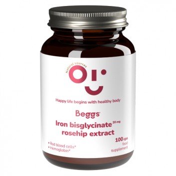 BEGGS Diglicynian żelaza 20 mg z ekstraktem z dzikiej róży, 100 kapsułek - obrazek 2