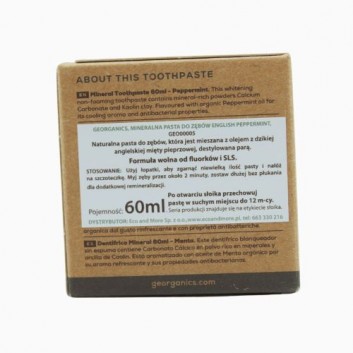 Georganics, Mineralna pasta do zębów w słoiku English Peppermint, 60 ml - obrazek 4 - Apteka internetowa Melissa
