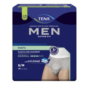 TENA Men Pants Normal Grey S/M OTC Edition 75-105 cm, bielizna chłonna, 9 sztuk - obrazek 1 - Apteka internetowa Melissa