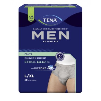 TENA Men Pants Normal Grey L/XL OTC Edition 95-130 cm, bielizna chłonna, 8 sztuk - obrazek 1 - Apteka internetowa Melissa